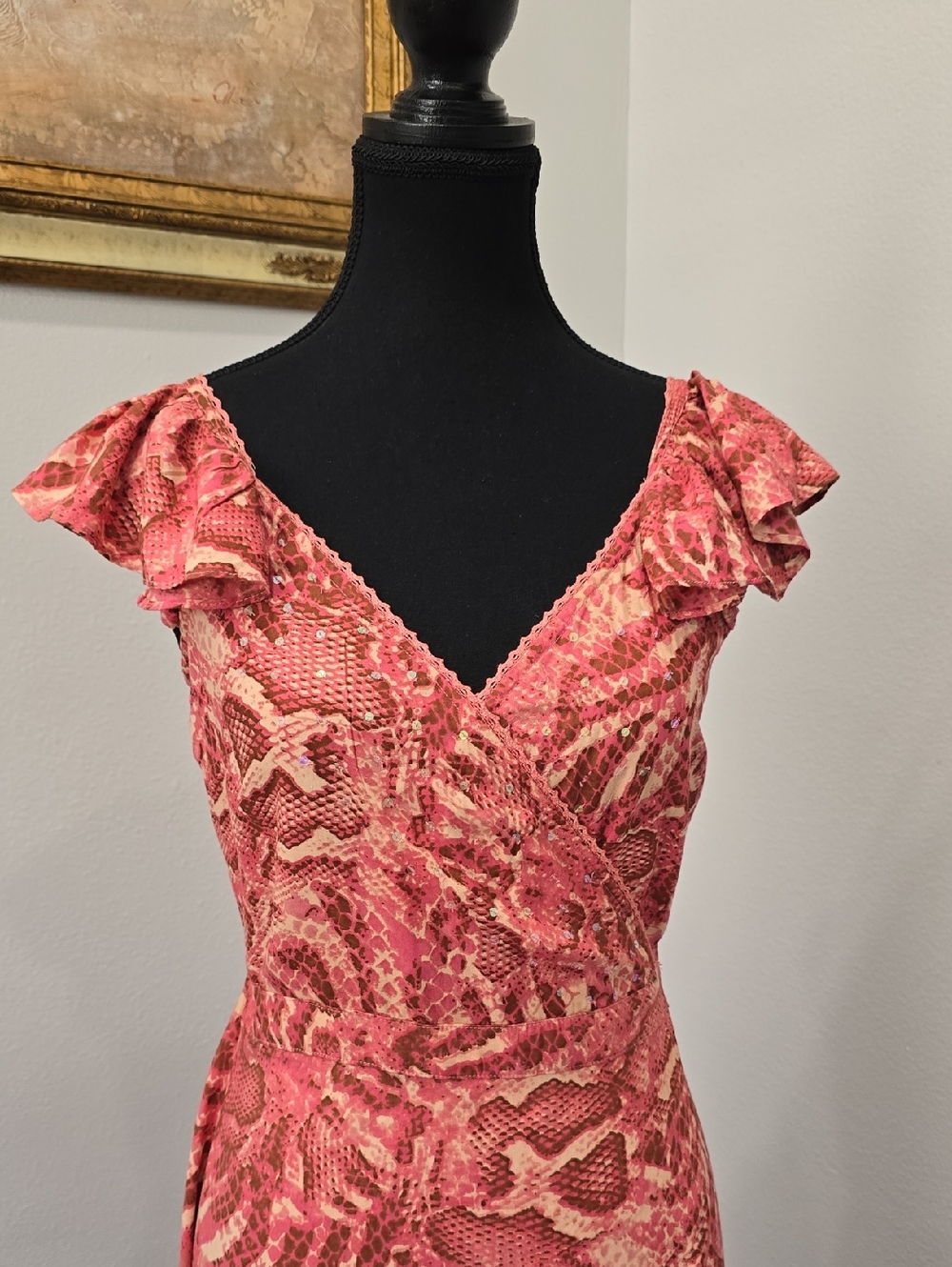 NWT Z&L Floral Pink High-Low Wrap Maxi Dress Ruffle Shoulder S - Picture 5 of 12